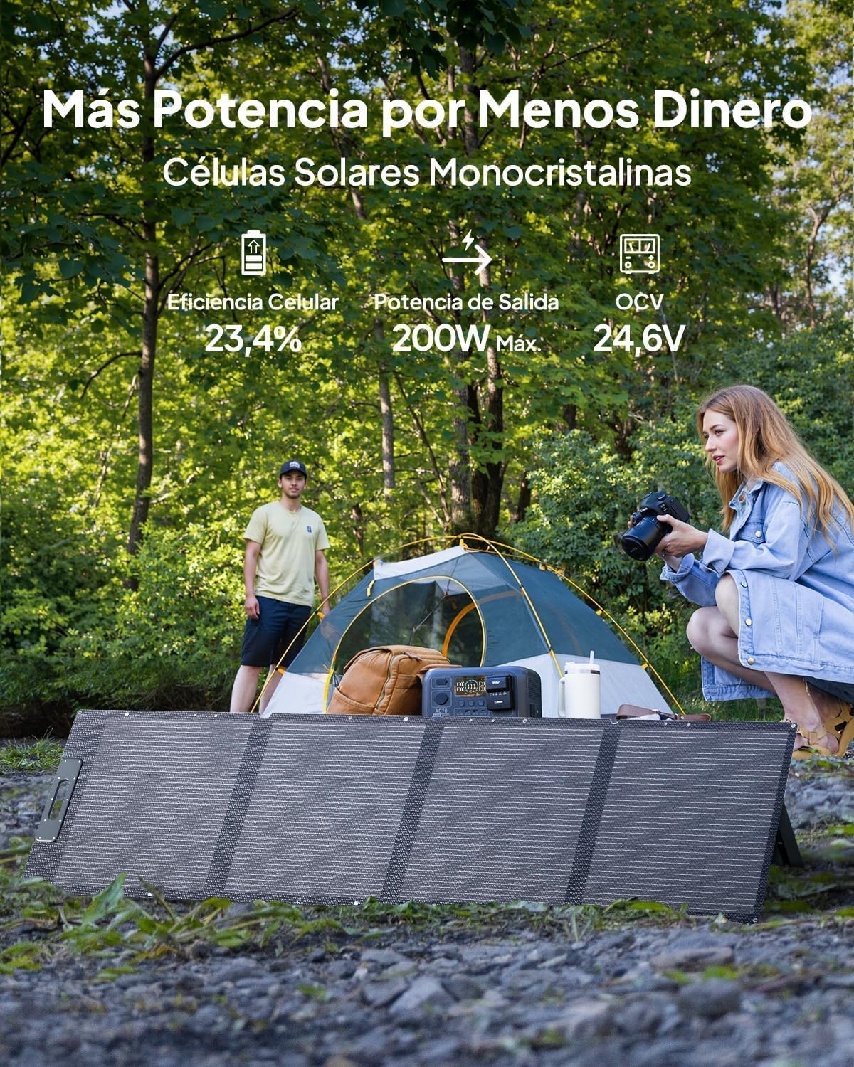 Generador Solar con 2 Panels Solares de 200W, 5529,6Wh Batería LFP de Respaldo con 4 Salidas 