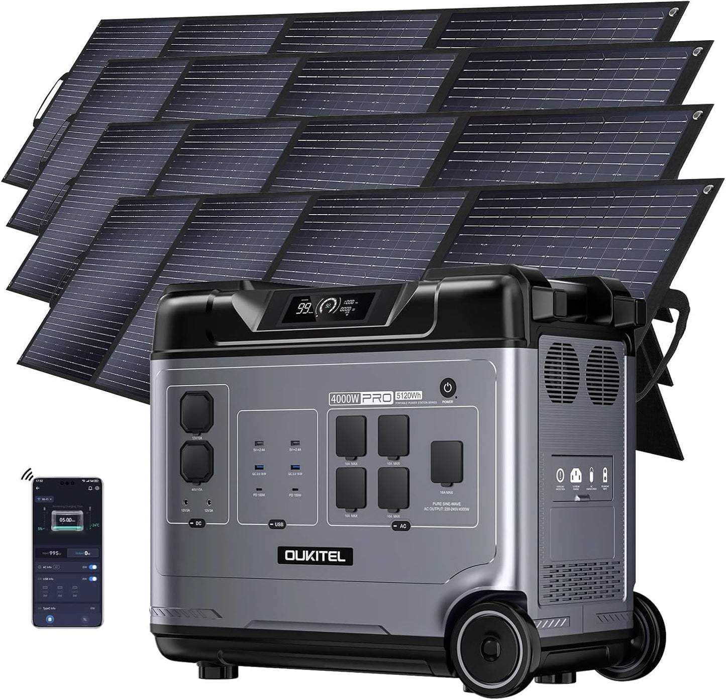 Estacion de Energia Portatil 2000W con 4 Panel de 200W, 5120Wh&nbsp;