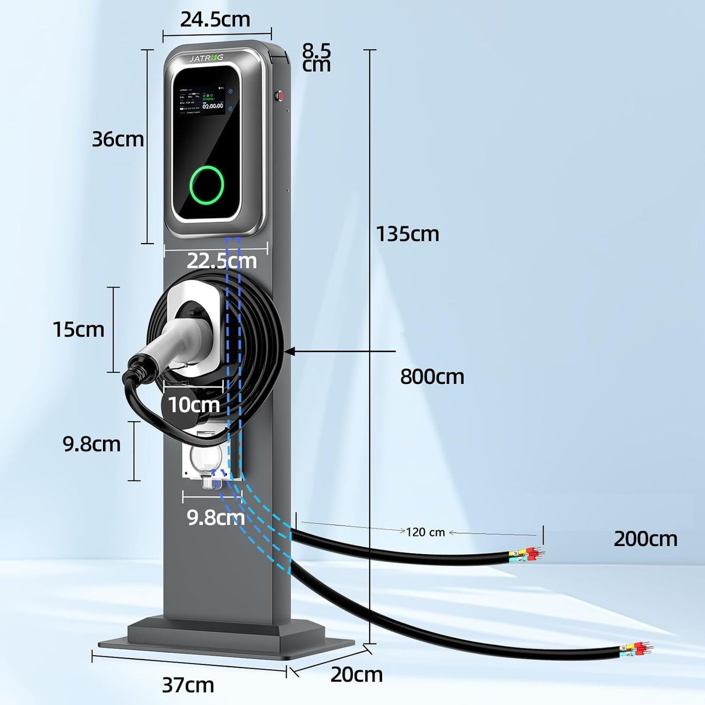 Kit terminal de carga S1 wallbox 22kw 32A trifásico cable 8M vehículos eléctricos&nbsp;