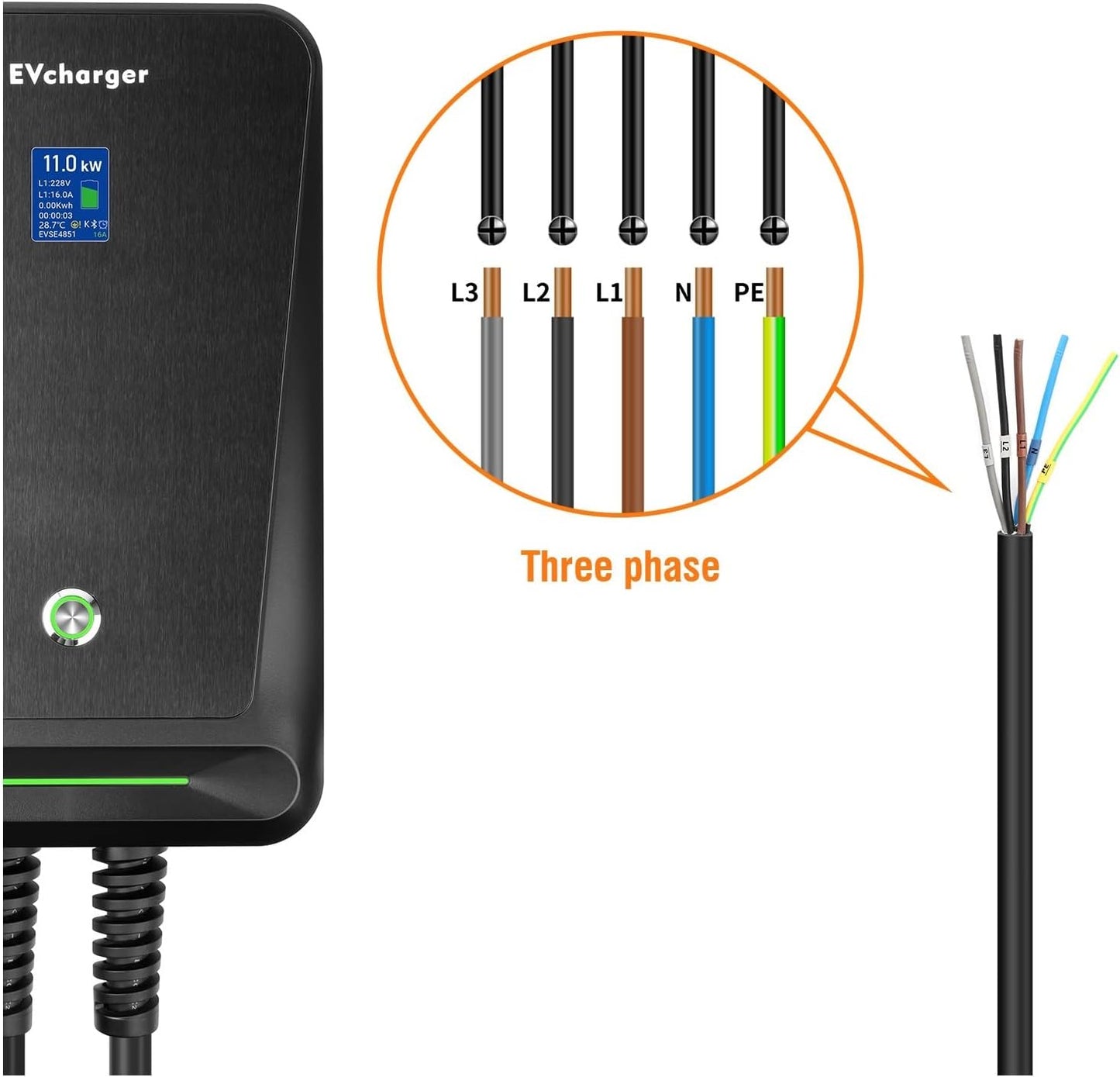Cargador de coche eléctrico Cargador EV tipo 2 16A trifásico EVSE&nbsp;