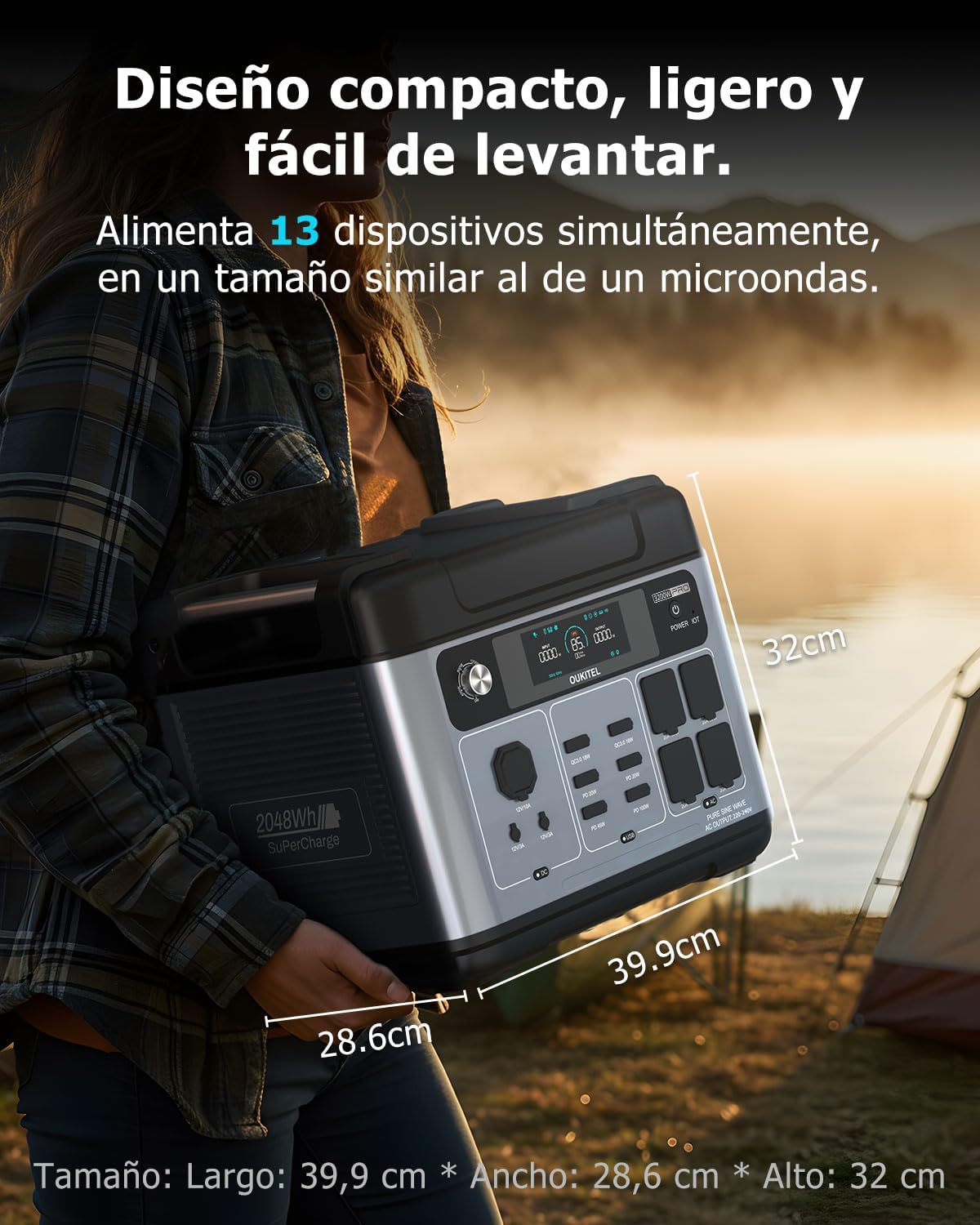 Estación de Energía Portátil 2048Wh | 3200W (Pico 6400W) Generador Solar con Panel Solar de 1 x 200W&nbsp;