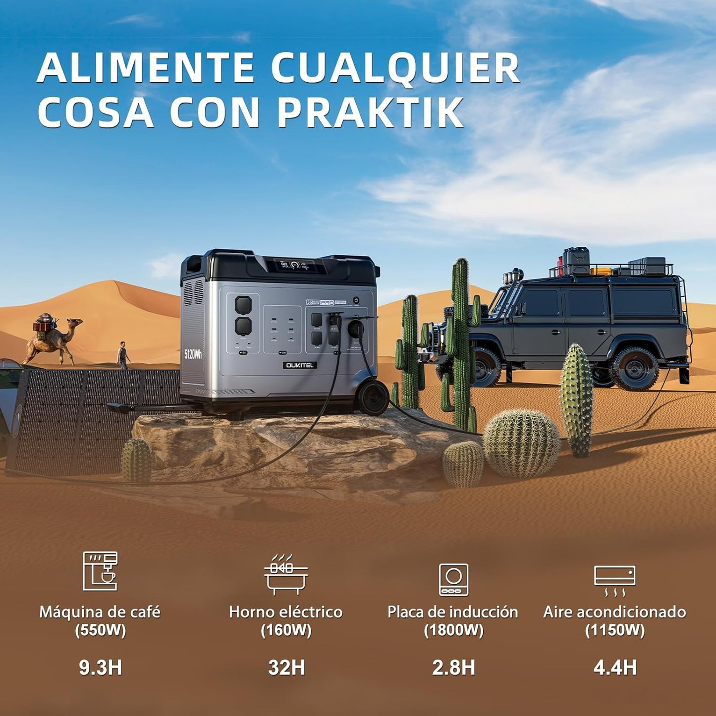 Estacion de Energia Portatil 2000W con 4 Panel de 200W, 5120Wh&nbsp;